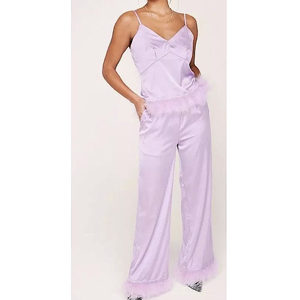 NWT SATIN FEATHER PJ SET, Size US 6/UK 10